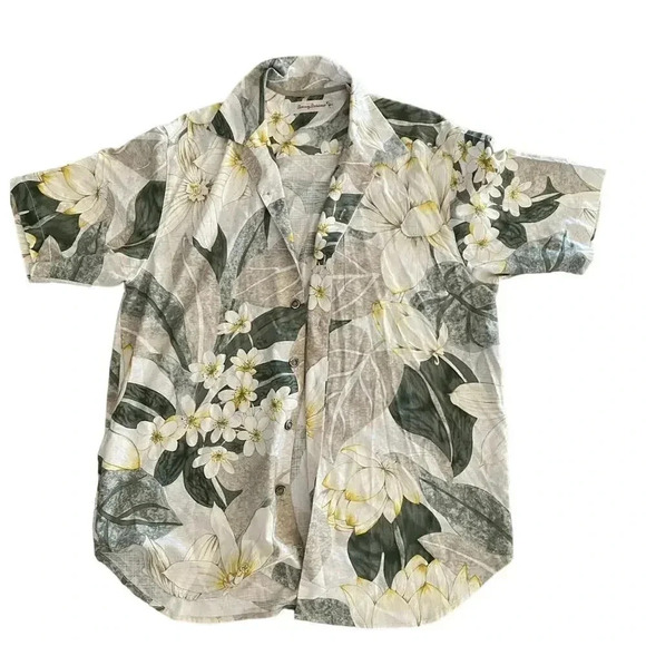 Tommy Bahama Men's Beige Short Sleeve Button Down Floral Shirt Size M